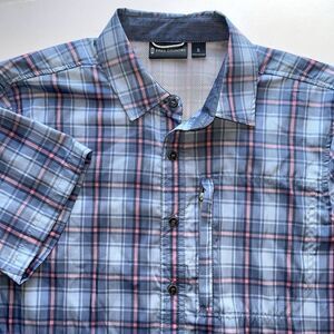New Free‎ Country Hiking Outdoor Short Sleeve Blue Pink Plaid Shirt Mens S